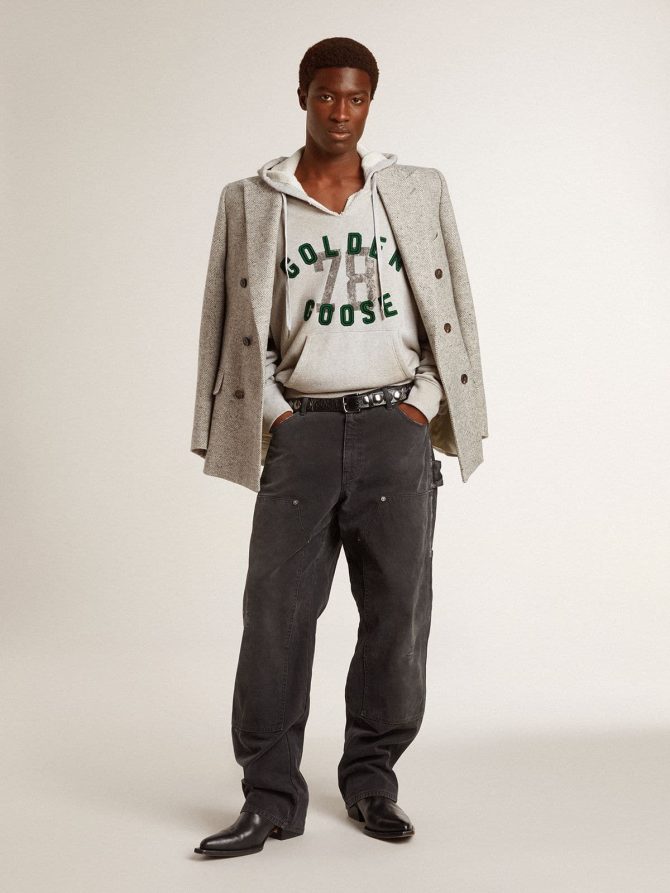Hooded sweatshirt in worn gray with embroidered vintage logo - Image 3