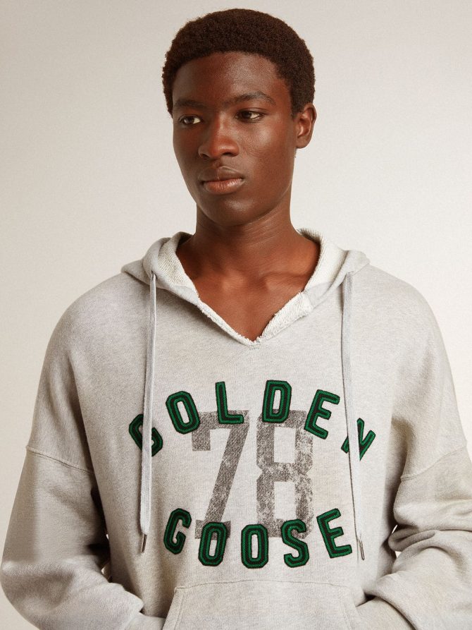 Hooded sweatshirt in worn gray with embroidered vintage logo - Image 5