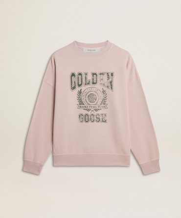 Old rose unisex round neck sweatshirt with green logo print