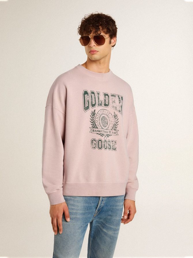 Old rose unisex round neck sweatshirt with green logo print - Image 2