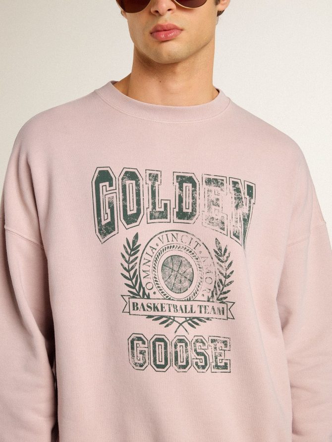 Old rose unisex round neck sweatshirt with green logo print - Image 5