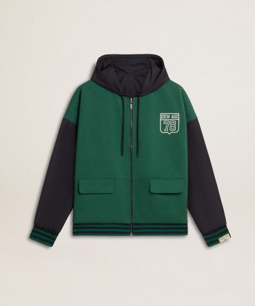 Men’s green and blue reversible hooded sweatshirt