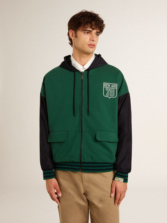 Men’s green and blue reversible hooded sweatshirt - Image 4