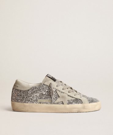 Women’s Super-Star in silver glitter with ice-gray suede star