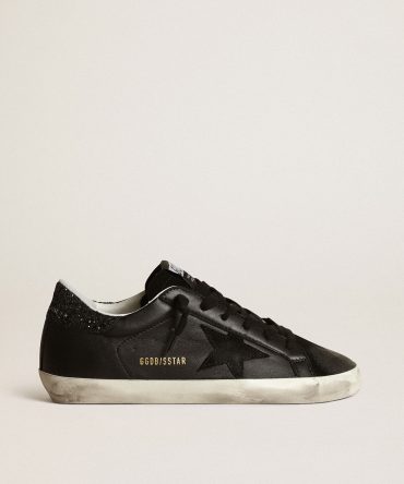 Women’s Super-Star in black nappa with black star and glitter heel tab
