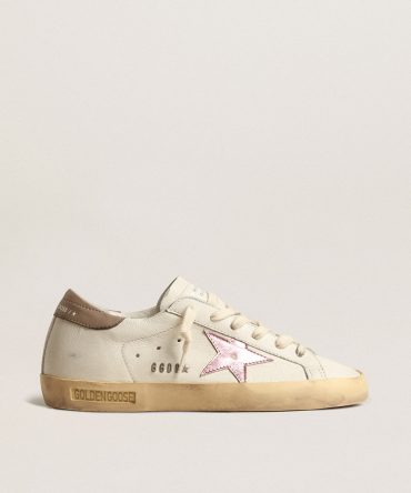 Women’s Super-Star in white nappa with pink metallic leather star