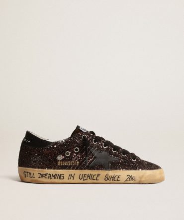 Super-Star in brown glitter with black leather star and heel tab