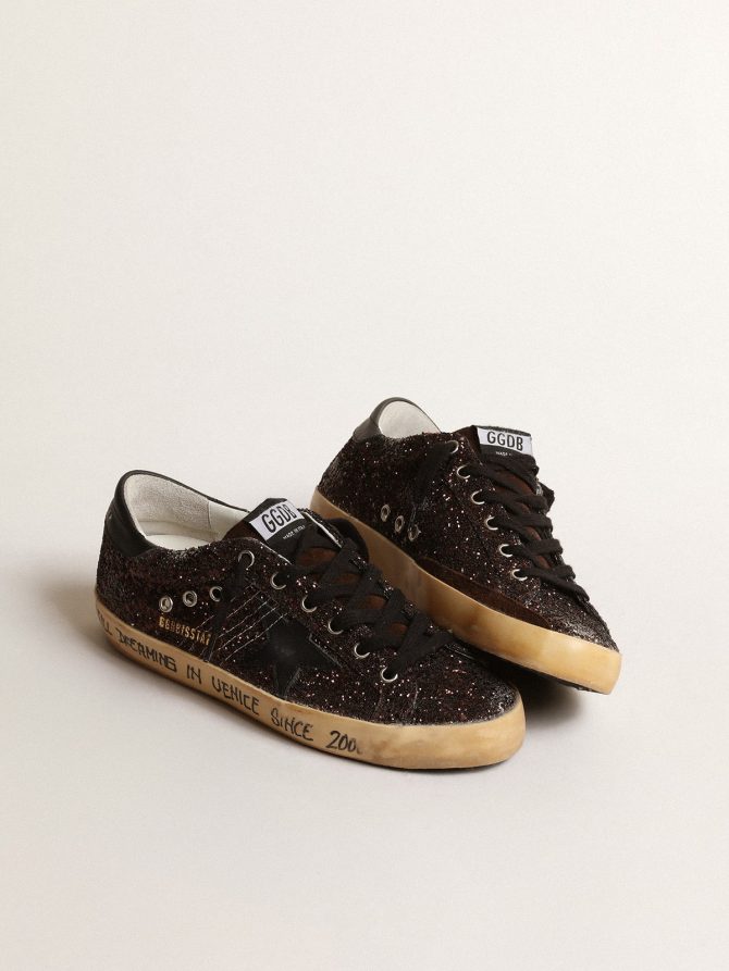 Super-Star in brown glitter with black leather star and heel tab - Image 2