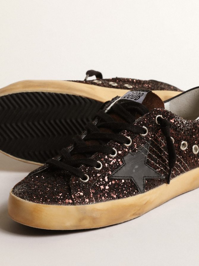 Super-Star in brown glitter with black leather star and heel tab - Image 3