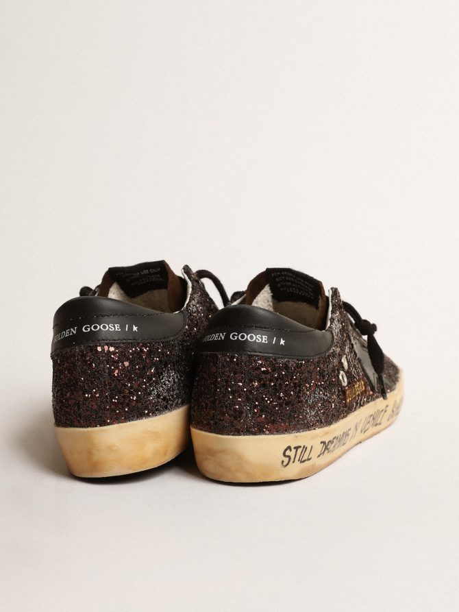 Super-Star in brown glitter with black leather star and heel tab - Image 4