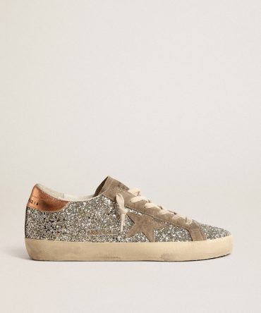 Women’s Super-Star in platinum glitter with dove-gray suede star