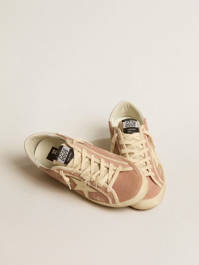 Super-Star in powder-pink suede with cream leather star - Image 2