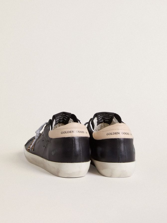 Women’s Super-Star in black nappa leather with zebra-print pony skin star and beige leather heel tab - Image 4
