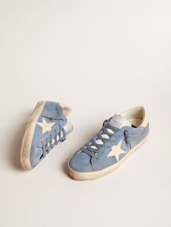Super-Star in light blue suede with beige leather star and heel tab - Image 2