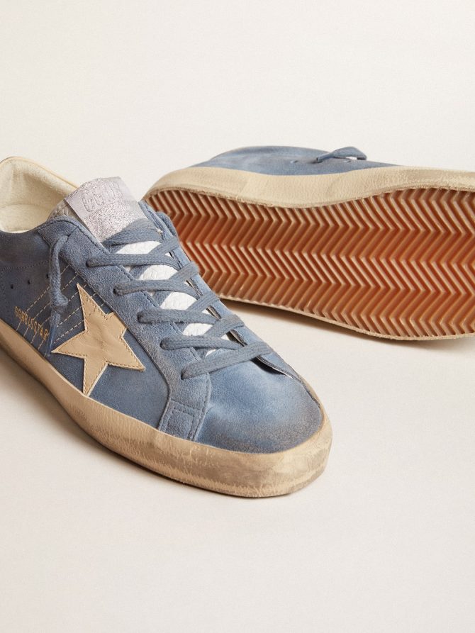Super-Star in light blue suede with beige leather star and heel tab - Image 3