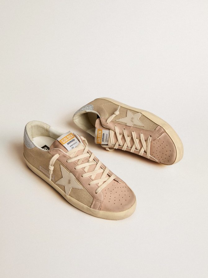 Super-Star LTD in white mesh and pink nubuck with Swarovski crystals heel tab - Image 2