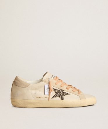 Super-Star LTD in leather with beige suede star with Swarovski studs