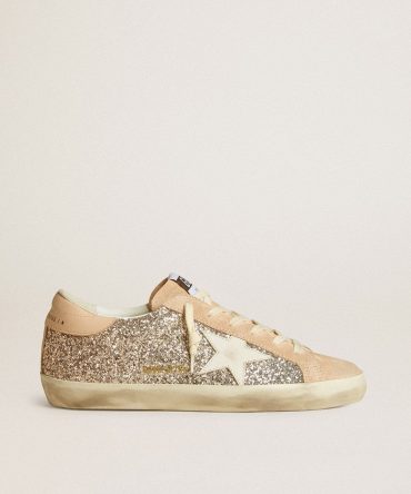 Women’s Super-Star in silver glitter with leather star and heel tab