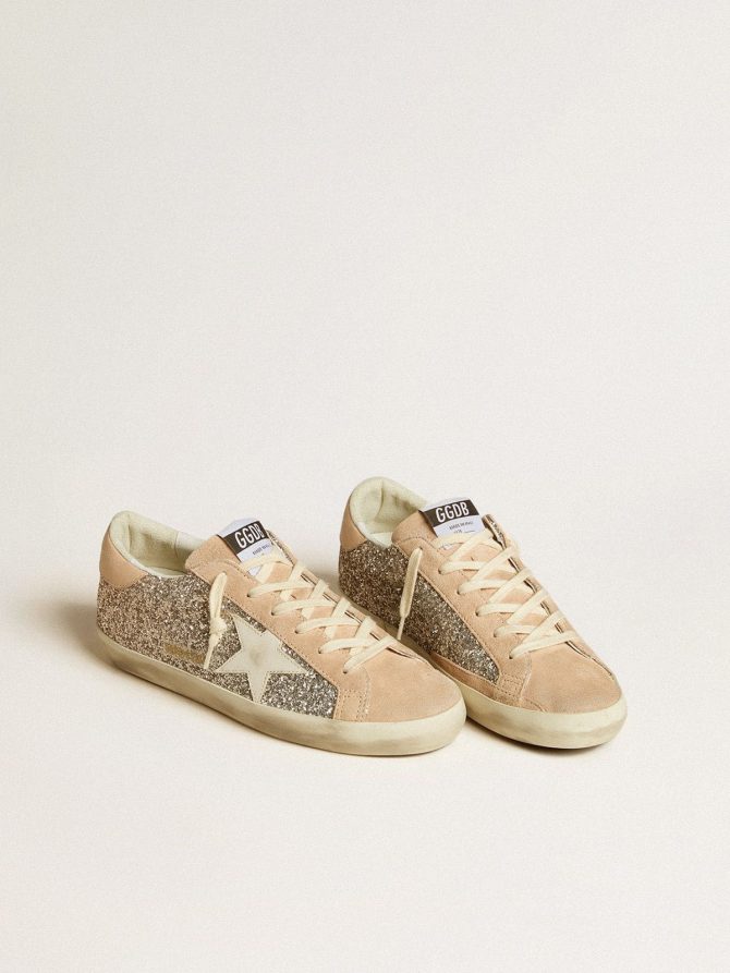 Women’s Super-Star in silver glitter with leather star and heel tab - Image 2