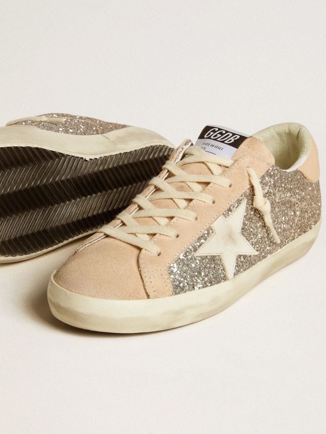 Women’s Super-Star in silver glitter with leather star and heel tab - Image 3