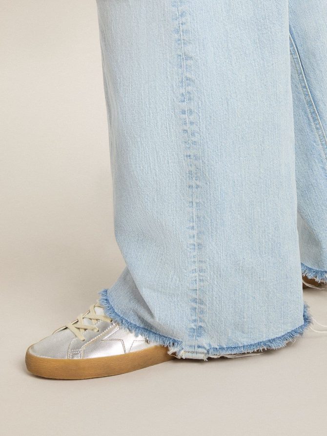 Super-Star in silver metallic leather with leather star and heel tab - Image 3