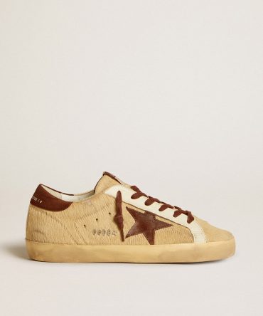 Women’s Super-Star in beige pony skin with brown suede star and heel tab