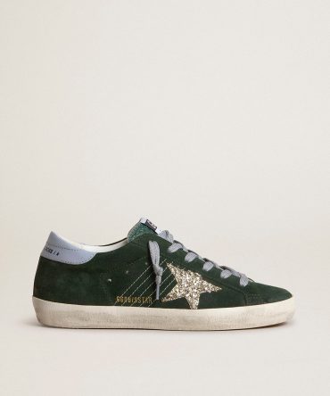 Super-Star in green suede, silver glitter star and leather heel tab