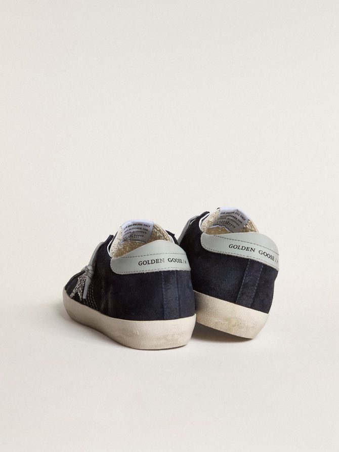 Women’s Super-Star in blue suede, silver glitter star and leather heel tab - Image 4