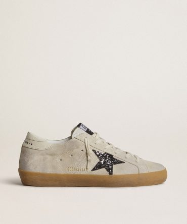 Women’s Super-Star in ice-gray suede with silver glitter star and leather heel tab