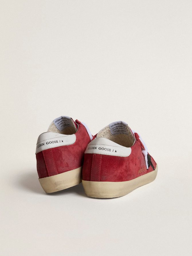 Women’s Super-Star in red suede with glitter star and white heel tab - Image 4