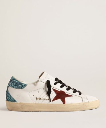 Women’s Super-Star with burgundy suede star and light blue glitter heel tab