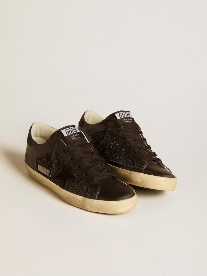Women’s Super-Star in black glitter with black suede star and leather inserts - Image 2