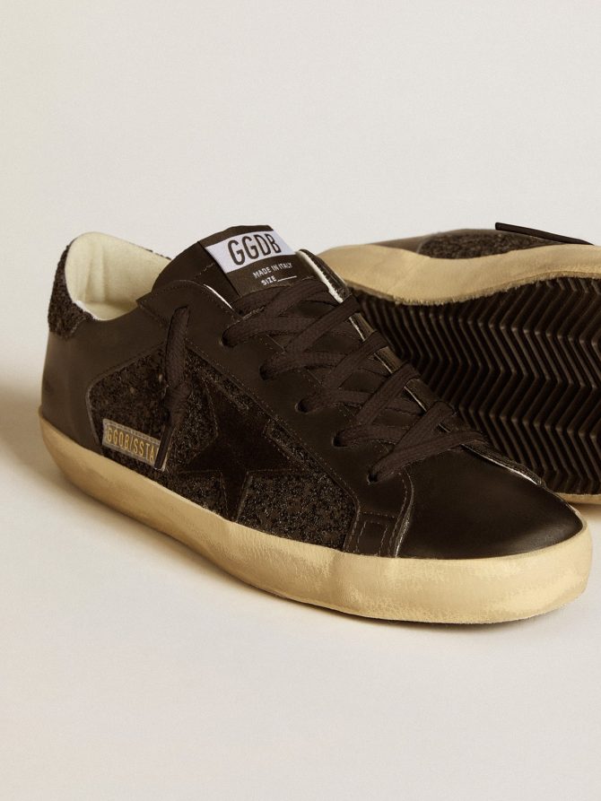 Women’s Super-Star in black glitter with black suede star and leather inserts - Image 4