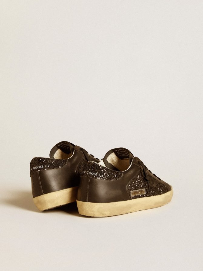 Women’s Super-Star in black glitter with black suede star and leather inserts - Image 5