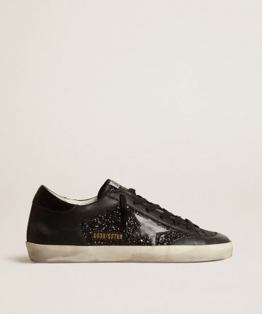 Women’s Super-Star in black nappa and glitter with glossy black leather star