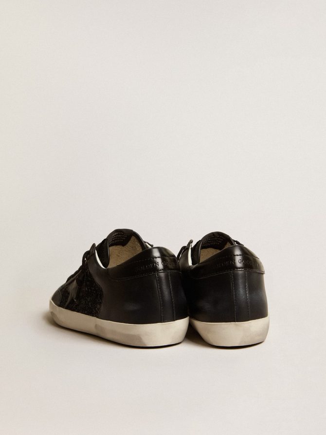 Women’s Super-Star in black nappa and glitter with glossy black leather star - Image 4