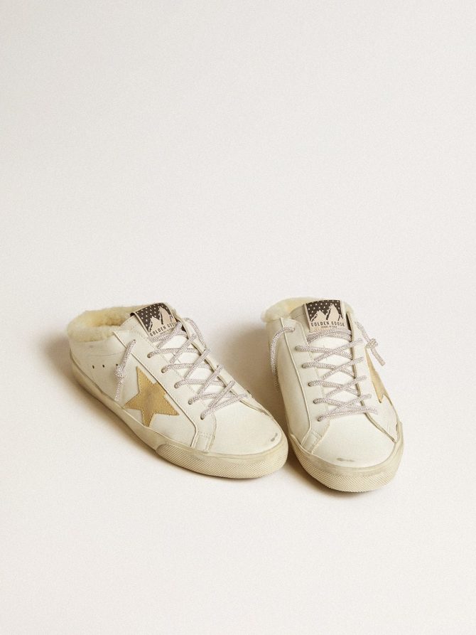 Women’s Super-Star Sabots with gold suede star and shearling lining - Image 2