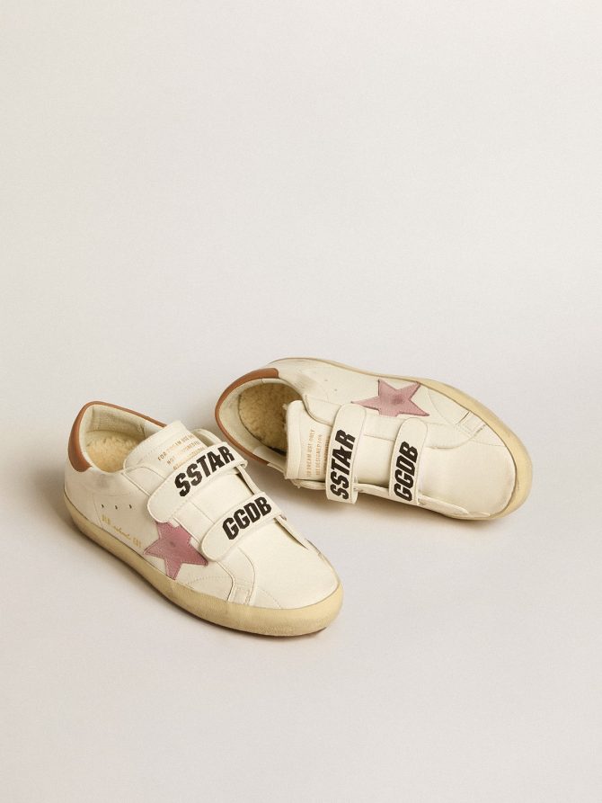 Old School in nappa leather with pink leather star and beige shearling lining - Image 2