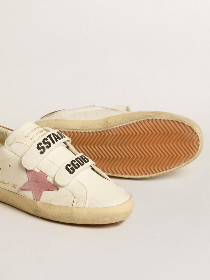 Old School in nappa leather with pink leather star and beige shearling lining - Image 3