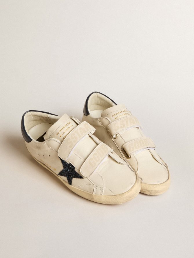 Women’s Old School in leather with blue glitter star and blue leather heel tab - Image 2