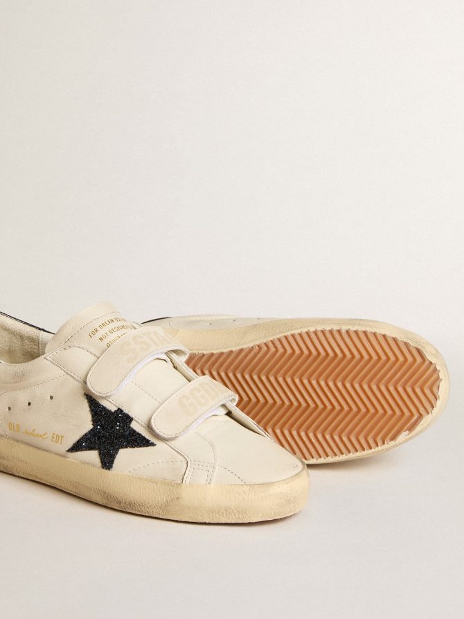 Women’s Old School in leather with blue glitter star and blue leather heel tab - Image 3