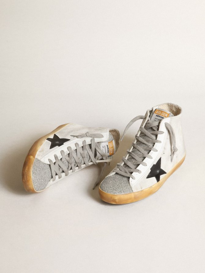 Women’s Francy in white suede with black leather star and silver Swarovski crystal tongue - Image 2