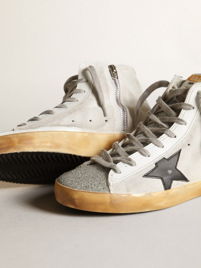 Women’s Francy in white suede with black leather star and silver Swarovski crystal tongue - Image 3