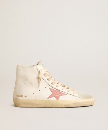 Francy in cream nappa with pink crocodile-print leather star