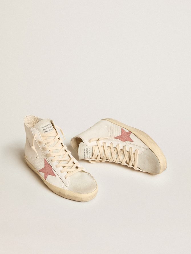Francy in cream nappa with pink crocodile-print leather star - Image 2
