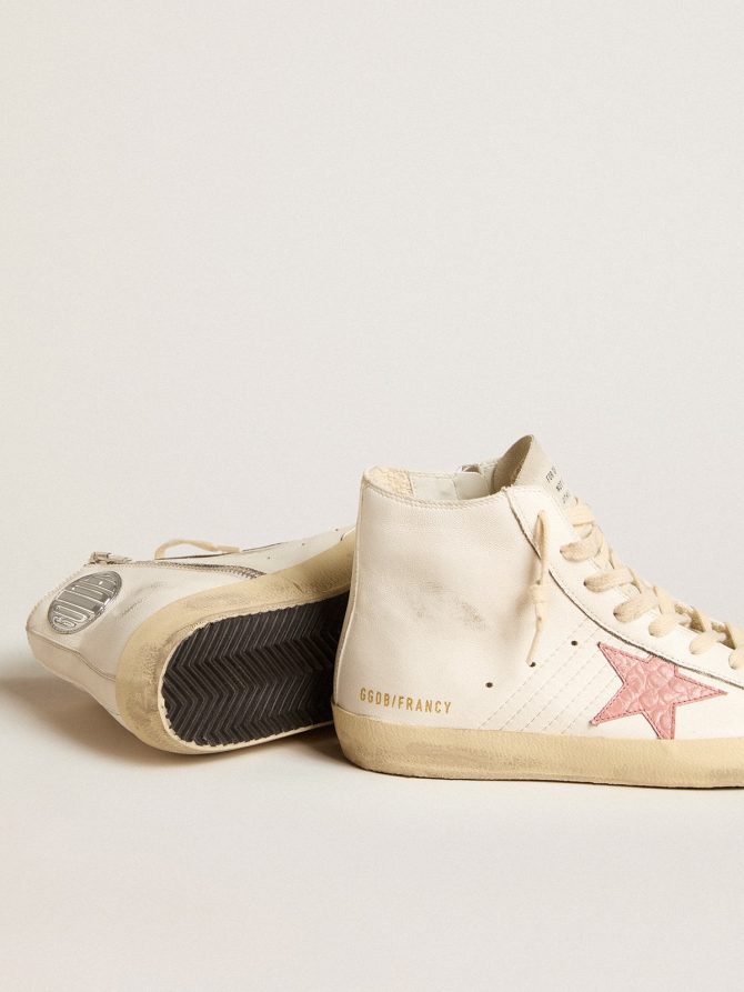 Francy in cream nappa with pink crocodile-print leather star - Image 3