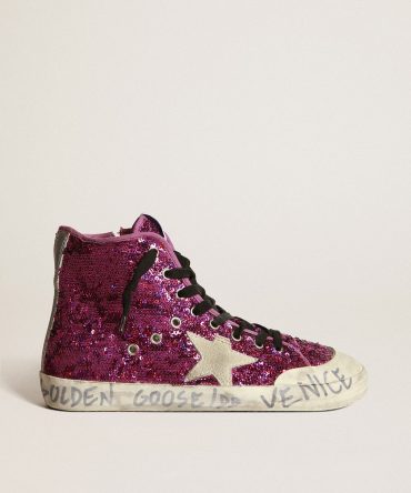 Francy sneakers with sequins and handwritten lettering on the outsole
