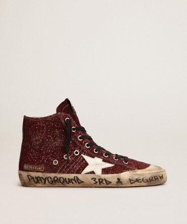 Francy Penstar in burgundy glitter with white leather star