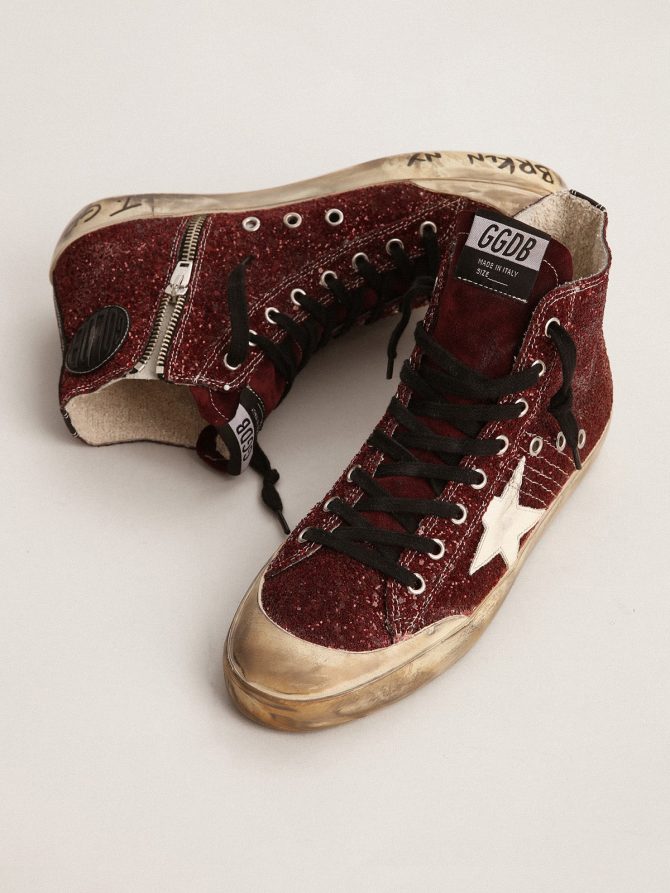 Francy Penstar in burgundy glitter with white leather star - Image 2