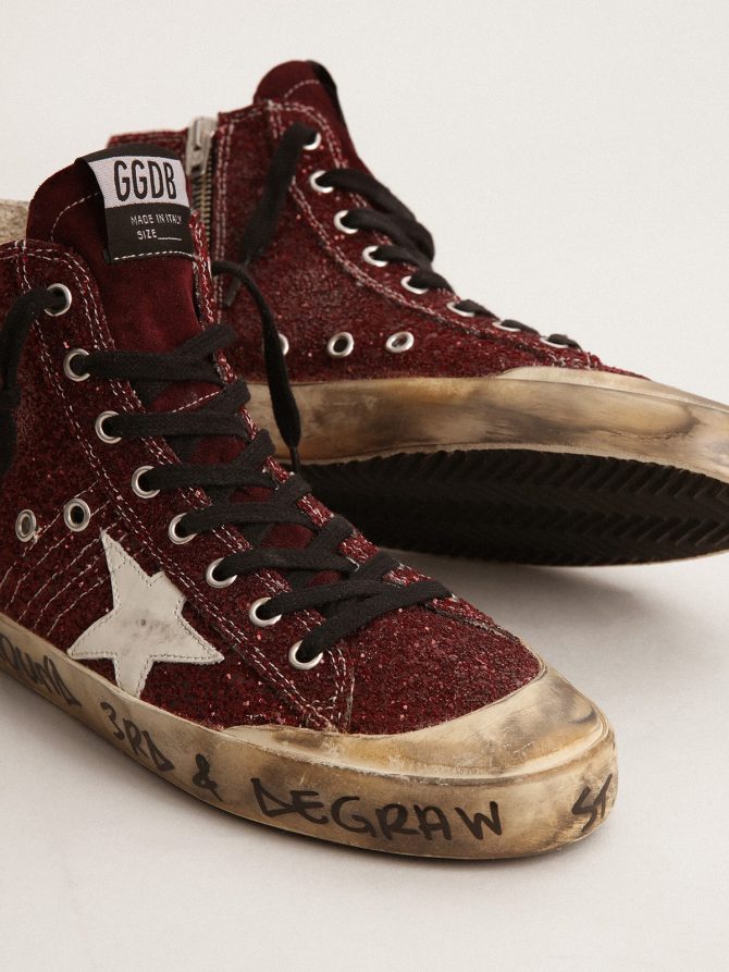 Francy Penstar in burgundy glitter with white leather star - Image 3